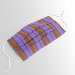 [ Thumbnail: Medium Slate Blue & Brown Colored Stripes/Lines Pattern Face Mask ]