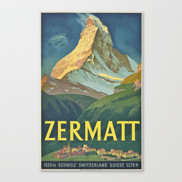 Zermatt - Vintage Swiss Travel Poster Canvas Print