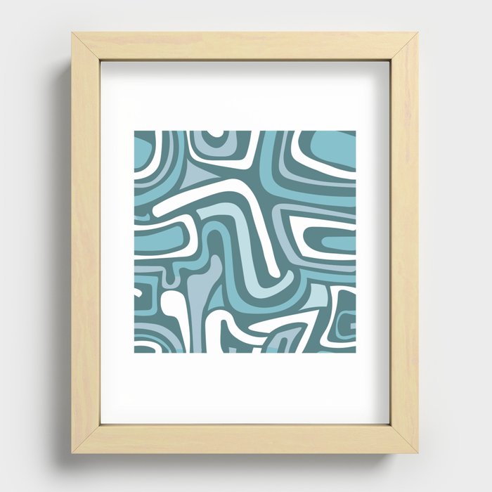 Mid century modern abstract retro blue swirls Recessed Framed Print