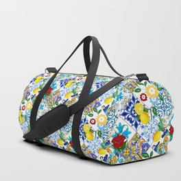 Tiles,mosaic,azulejo,quilt,Portuguese,majolica,lemons,citrus. Duffle Bag