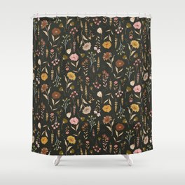 Spring Garden Flower Collection - Charcoal Black Shower Curtain