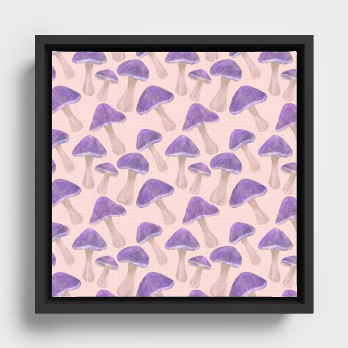 Purple Mushrooms Pattern  Framed Canvas