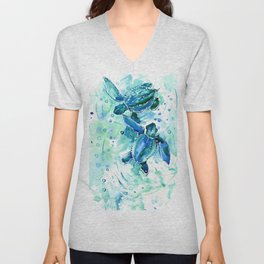 Turquoise Blue Sea Turtles in Ocean V Neck T Shirt