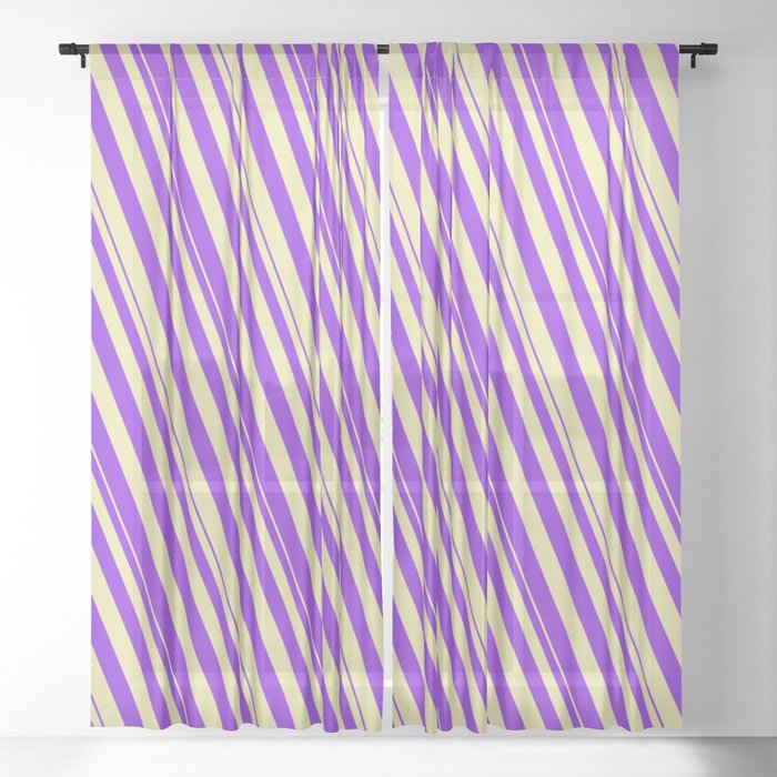 Purple and Pale Goldenrod Colored Striped/Lined Pattern Sheer Curtain