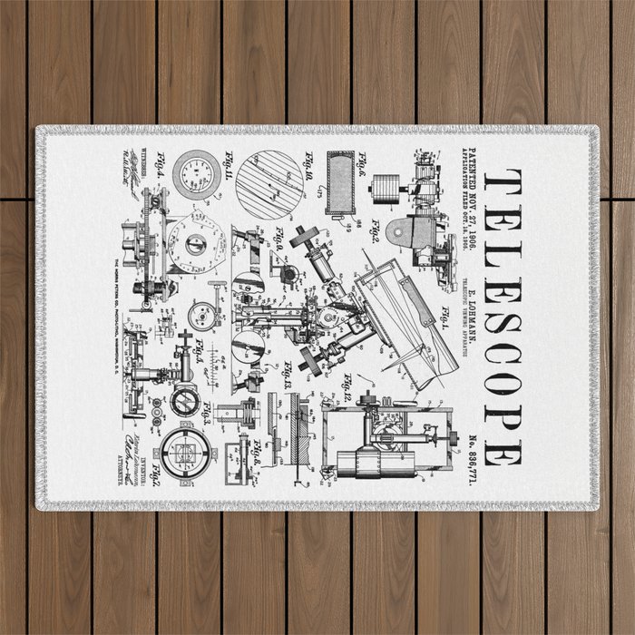 Astronomy Teacher Astronomer Telescope Vintage Patent Print Outdoor Rug