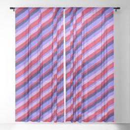 [ Thumbnail: Midnight Blue, Medium Slate Blue, Plum & Crimson Colored Stripes/Lines Pattern Sheer Curtain ]
