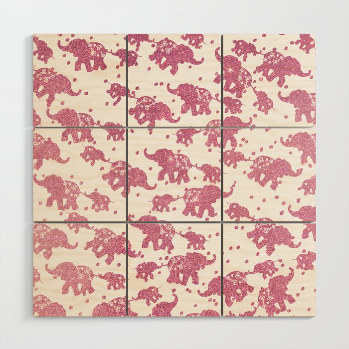 Elegant Abstract Pink Glitter Polka Dots Cute Elephant Wood Wall Art