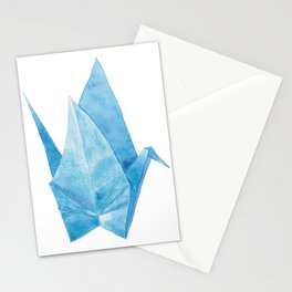 Blue Origami Paper Crane (watercolour) Stationery Cards
