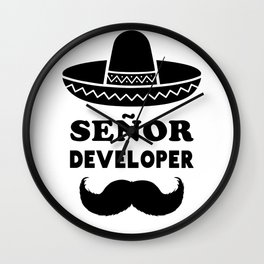 Señor Developer (Senior Developer) Black Print Wall Clock | Cincodemayo, Nerd, Funny, Mexican, Jobpromotion, Mustache, Job, Movember, Sombrero, Nerdy 