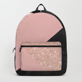 Modern pastel pink black strokes watercolor color block Backpack