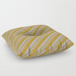 [ Thumbnail: Dark Goldenrod & Dark Grey Colored Stripes/Lines Pattern Floor Pillow ]