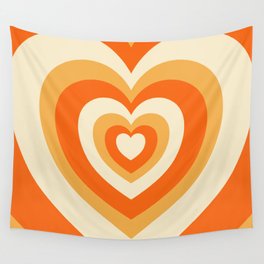 Orange Retro Hearts Wall Tapestry