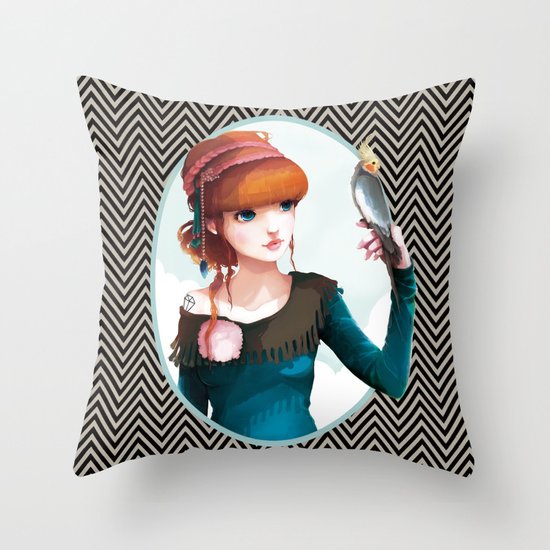 Rose et l'oiseau Throw Pillow