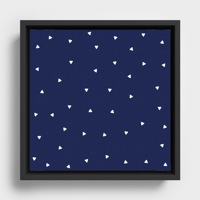 Navy blue background with white triangle seamless pattern Framed Canvas
