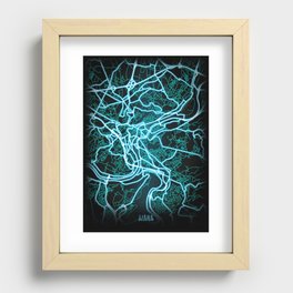 Liège, Belgium, Blue, White, Neon, Glow, City, Map Recessed Framed Print