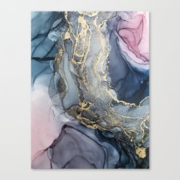 Blush, Payne's Gray and Gold Metallic Abstract Canvas Print