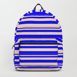 [ Thumbnail: Bisque & Blue Colored Pattern of Stripes Backpack ]