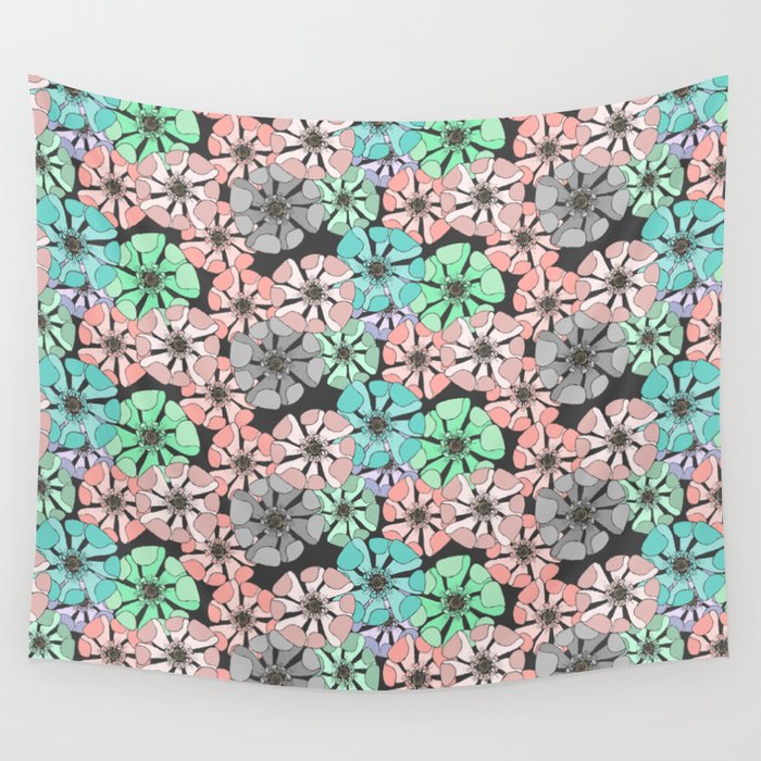 dark and pastel poppy floral arrangements Wall Tapestry
