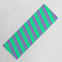 [ Thumbnail: Orchid and Green Colored Lined/Striped Pattern Yoga Mat ]