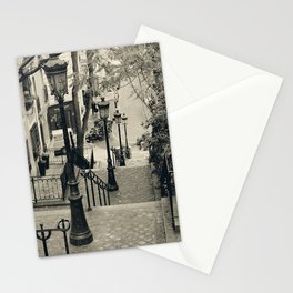 Montmartre Paris in Sepia colors | Staircase and old street lamps | Filming locations in Paris Stationery Card