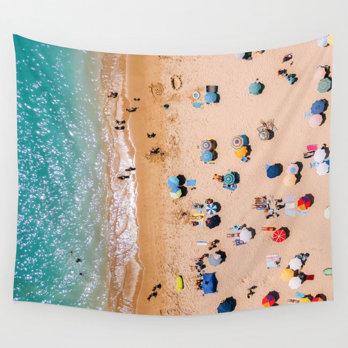 People On Algarve Beach In Portugal, Drone Photography, Aerial Photo, Ocean Wall Art Print Wall Tapestry