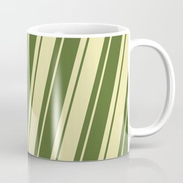 [ Thumbnail: Dark Olive Green & Pale Goldenrod Colored Pattern of Stripes Coffee Mug ]