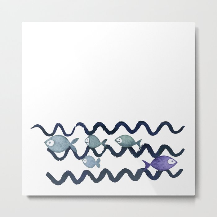 Against the Current - Maritime Simple Fish Design Metal Print