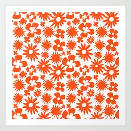 Mid-Century Modern Red Wild Flowers Art Print