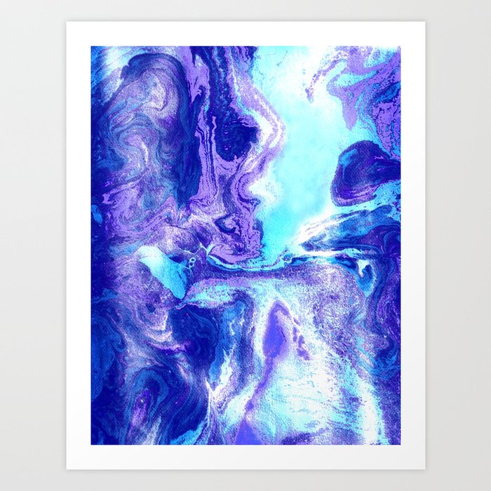 Swirling Marble in Aqua, Purple & Royal Blue Art Print