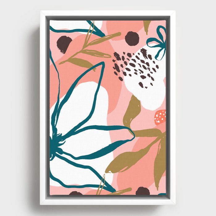 Abstract floral art pattern with pink organic shape decoration  Framed Canvas