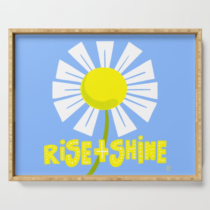 Rise And Shine Retro Modern Daisy Flower Sky Blue Serving Tray