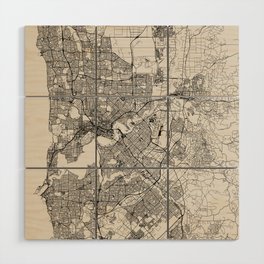 Perth - Australia - Black and White City Map Wood Wall Art