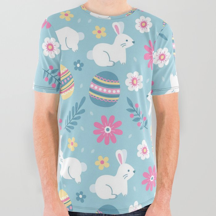 Happy Easter Rabbit Floral Collection All Over Graphic Tee
