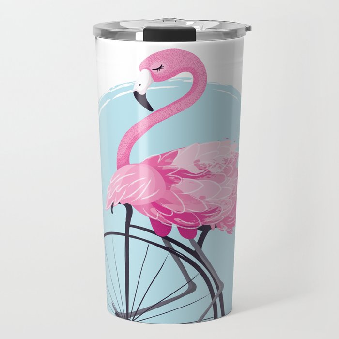 Cute flamingo on vintage bike. Travel Mug