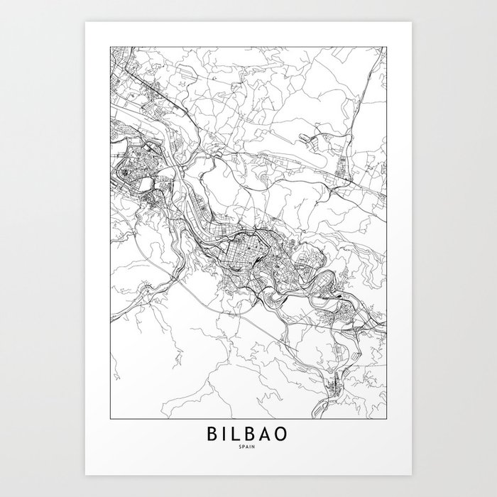 Bilbao White Map Art Print