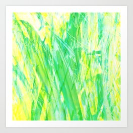 Grassy Abstract in Yellow Green Aqua White Art Print