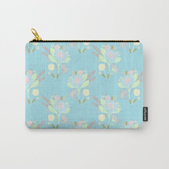 Cute Turquoise Pastel Doodle Flower Pattern Carry-All Pouch