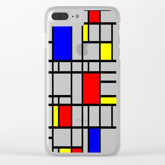 Modern Art Red Yellow Blue Grid Pattern Clear iPhone Case