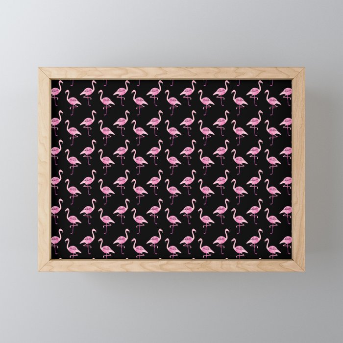 Pink Flamingos Pattern & Black Framed Mini Art Print