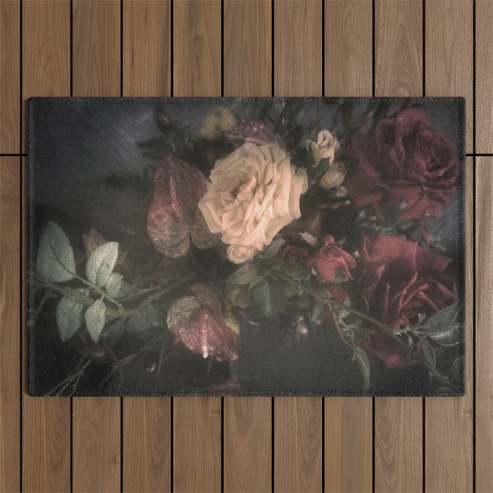 Midnight Roses Romantic Floral Photographic Art Outdoor Rug