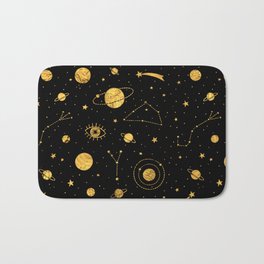 Cosmos (Black & Gold) Bath Mat | Texture, Moon, Space, Drawing, Cosmic, Eyes, Cosmos, Gold, Astrology, Graphicdesign 