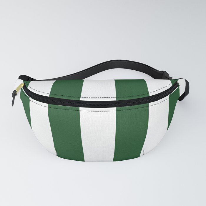 Jumbo Forest Green and White Rustic Vertical Cabana Stripes Fanny Pack