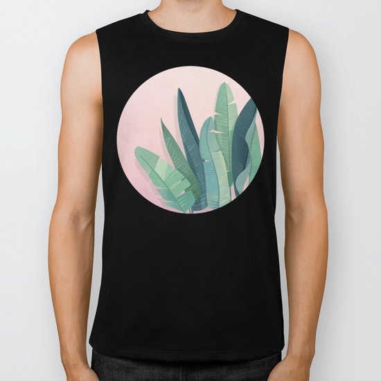 Tropical plants on pink background Biker Tank