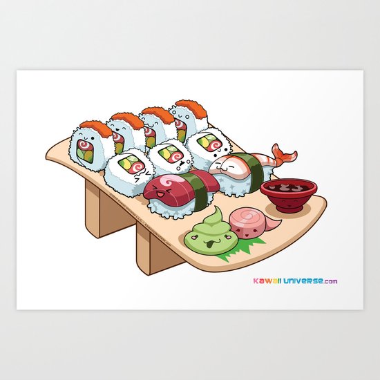 Kawaii California Roll and Sushi Shrimp and Tuna Nigiri Art Print