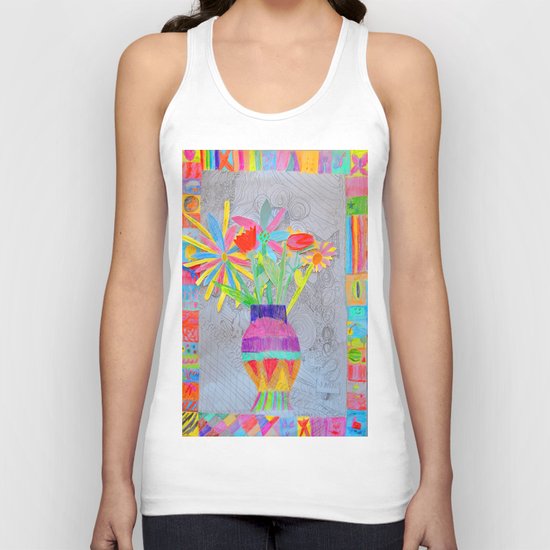 Flower Vase | Kids Painting | 3D Collage Unisex Tank Top