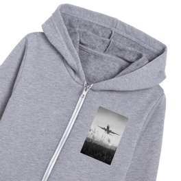 To places unknown ... perfect airplane takeoff from tropical mountain coastal setting black and white photograph - photography - photographs Kids Zip Hoodie