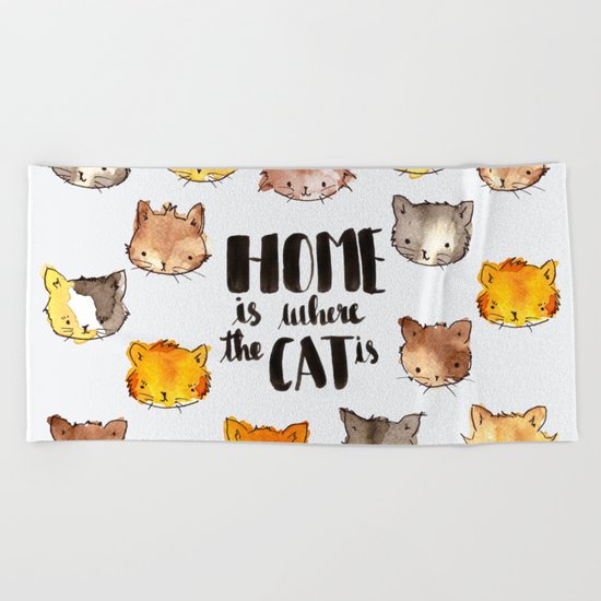 HOME is where the CAT is Beach Towel