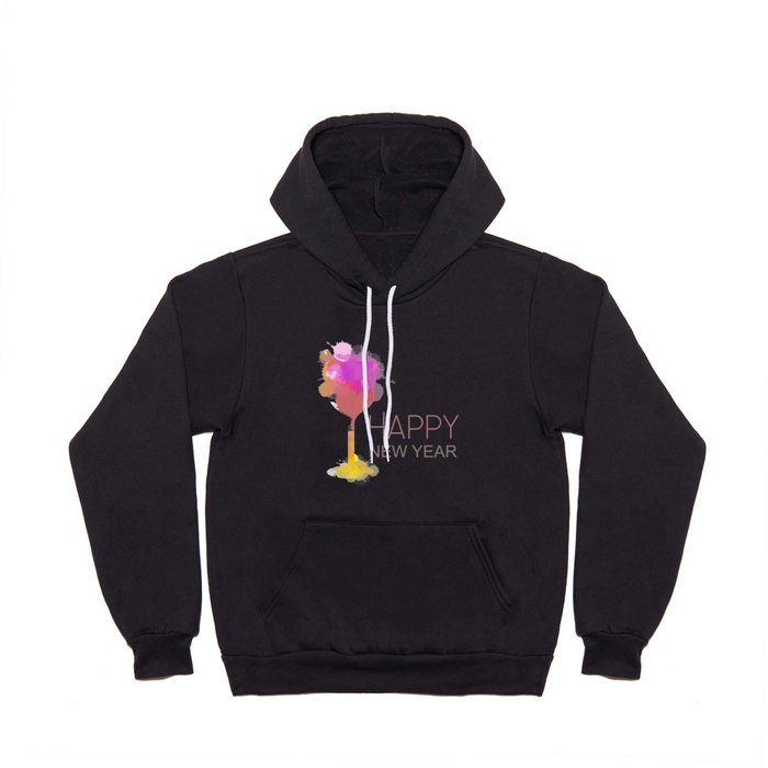 Happy New year celebration with champagne glass watercolor paint drops Hoody