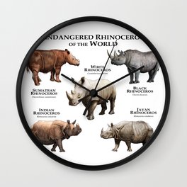 Endangered Rhinoceros of the World Wall Clock