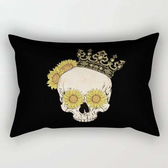 Skull with crown and sunflowers Rectangular Pillow